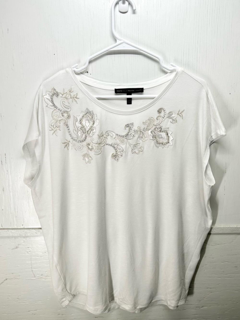 White Embellished Scoop Neck Women's Top